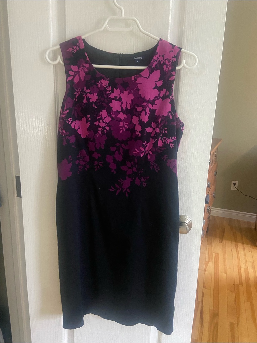 Reitmans Black Midi Dress with Magenta Floral Print